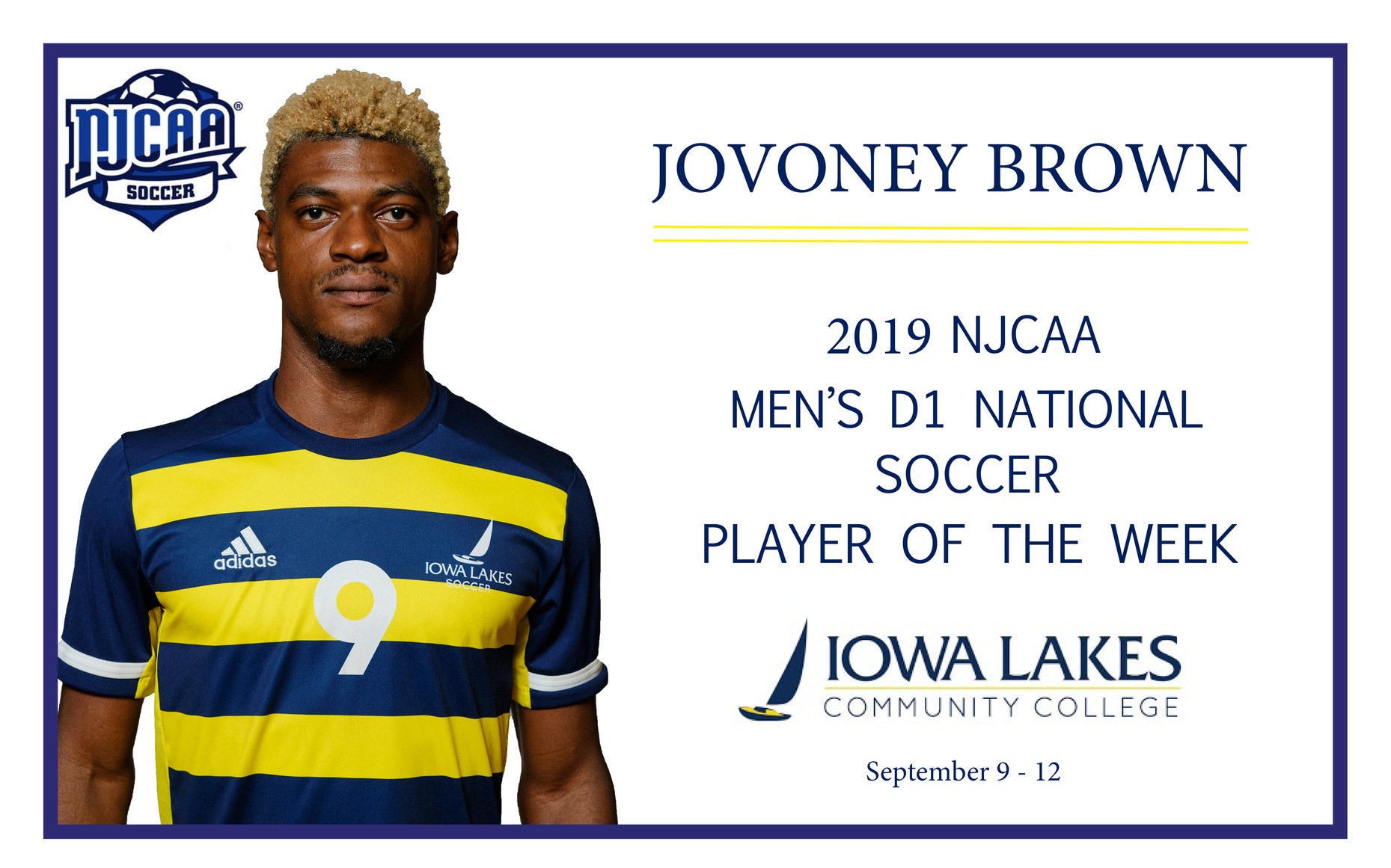 JOVONEY BROWN NAMED NJCAA NATIONAL SOCCER PLAYER OF THE WEEK
